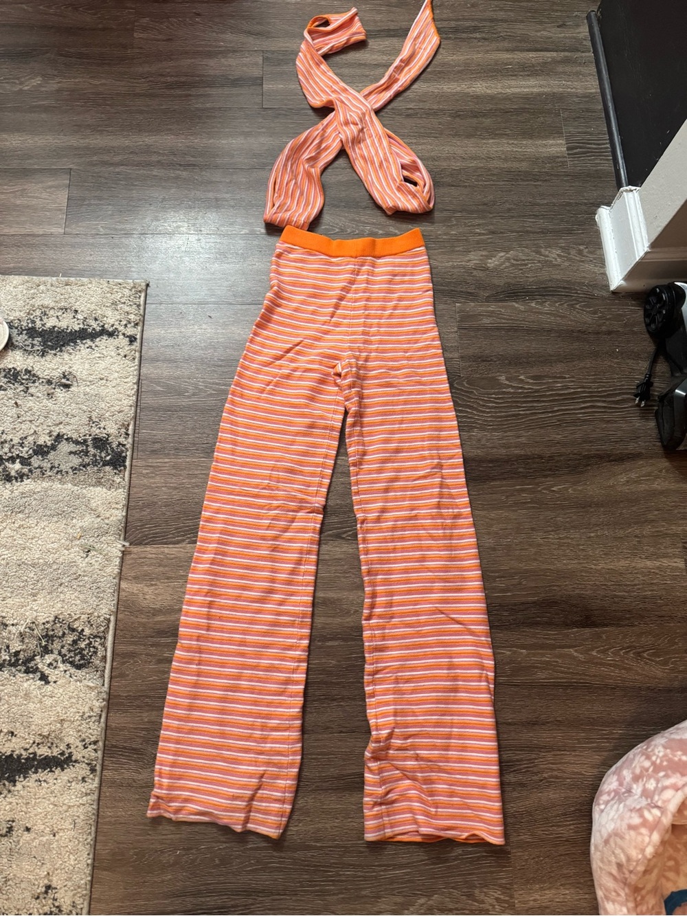 White Fox Boutique Orange Striped Two-Piece Jumpsuit Set